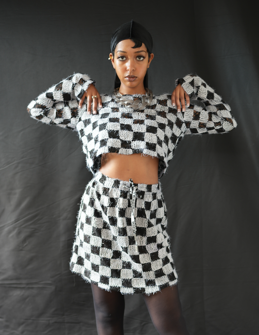 Marché Zing Stretch Checkered Mini Skirt