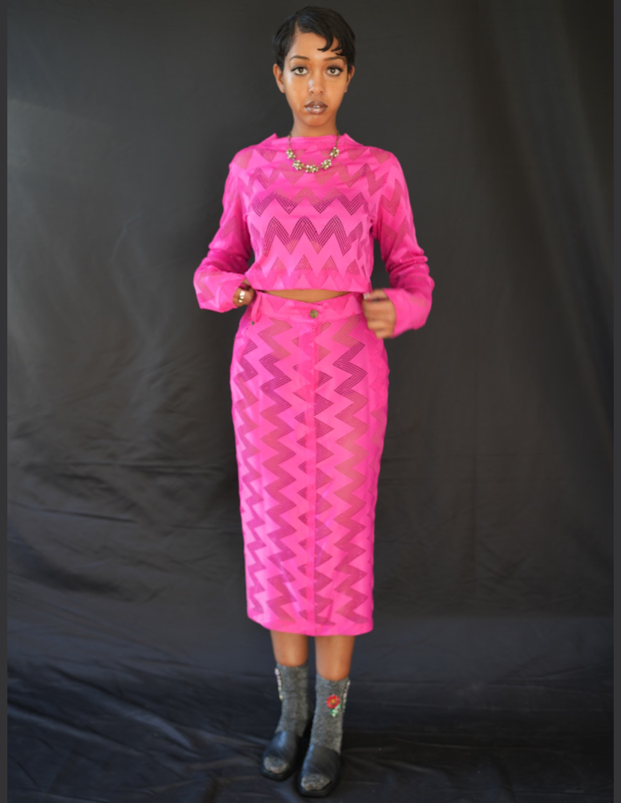 Bedford Netted Chevron Skirt - Fuchsia