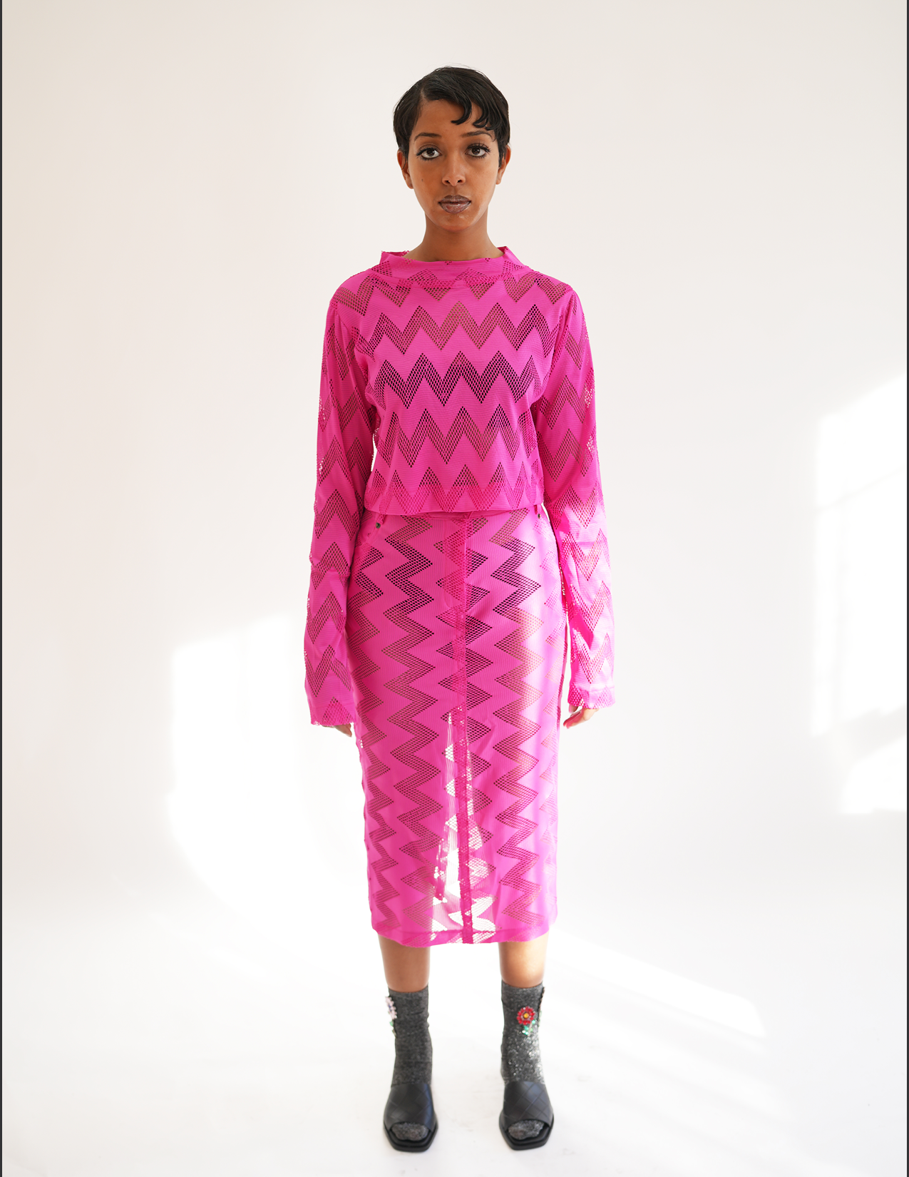 Bedford Netted Chevron Skirt - Fuchsia