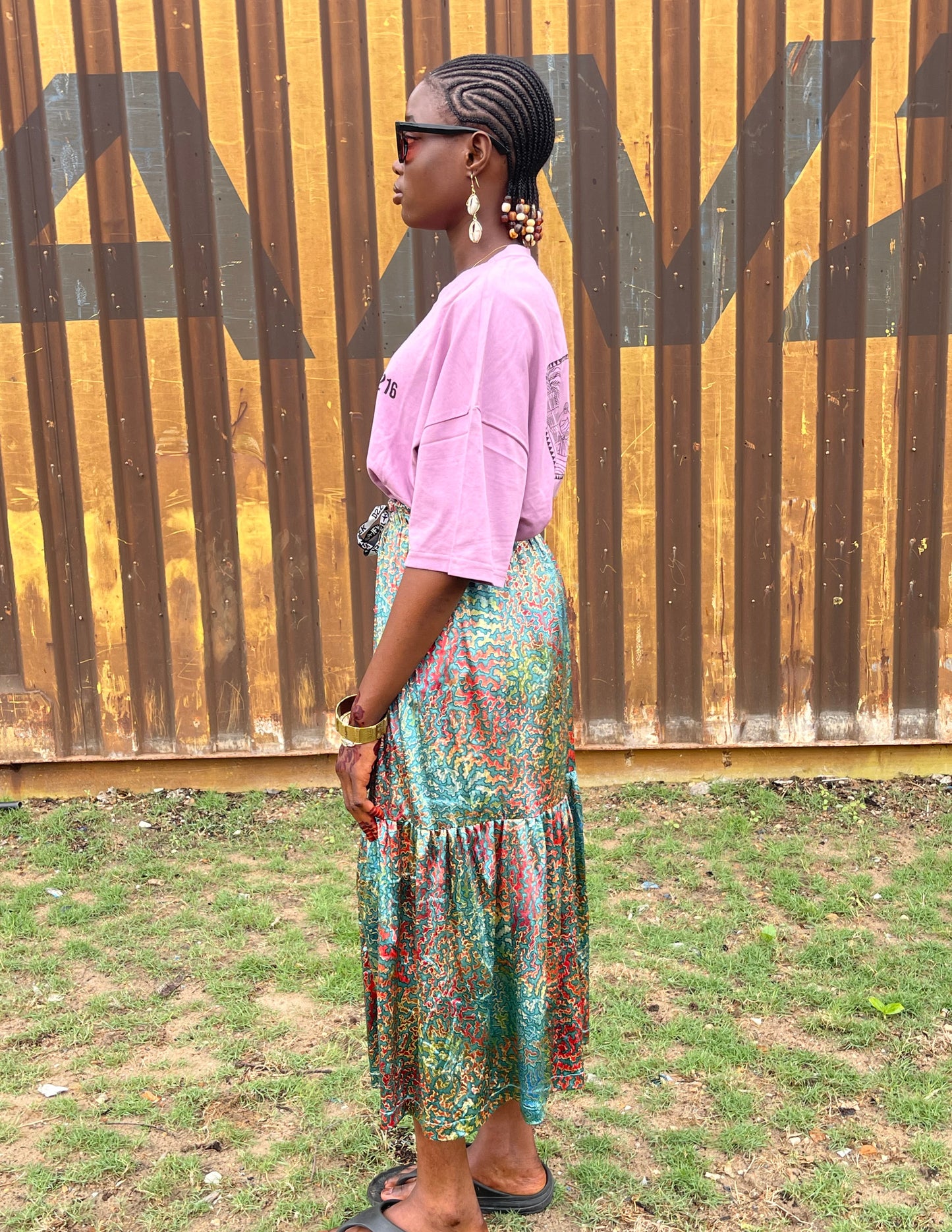 Molé Velour Tiered Skirt - Multi Aqua Motif