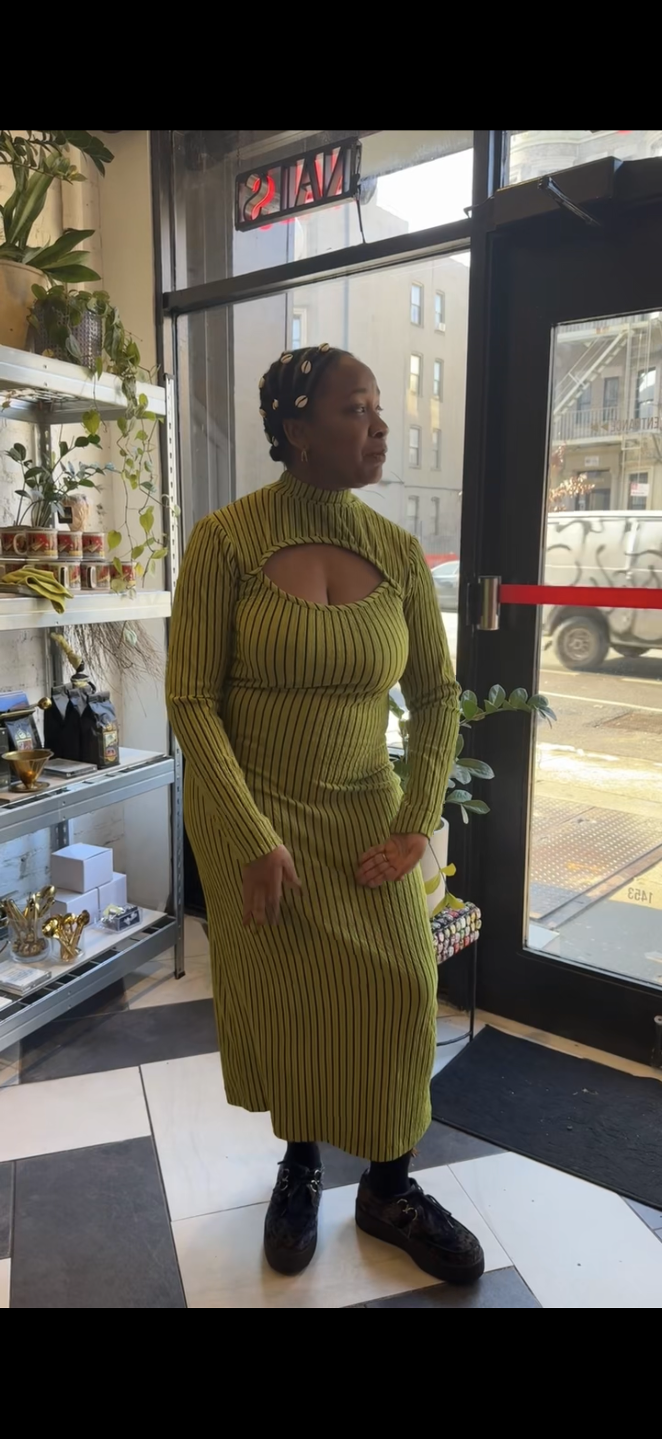 Nyeema Ribbed Stretch Dress - Green Motif