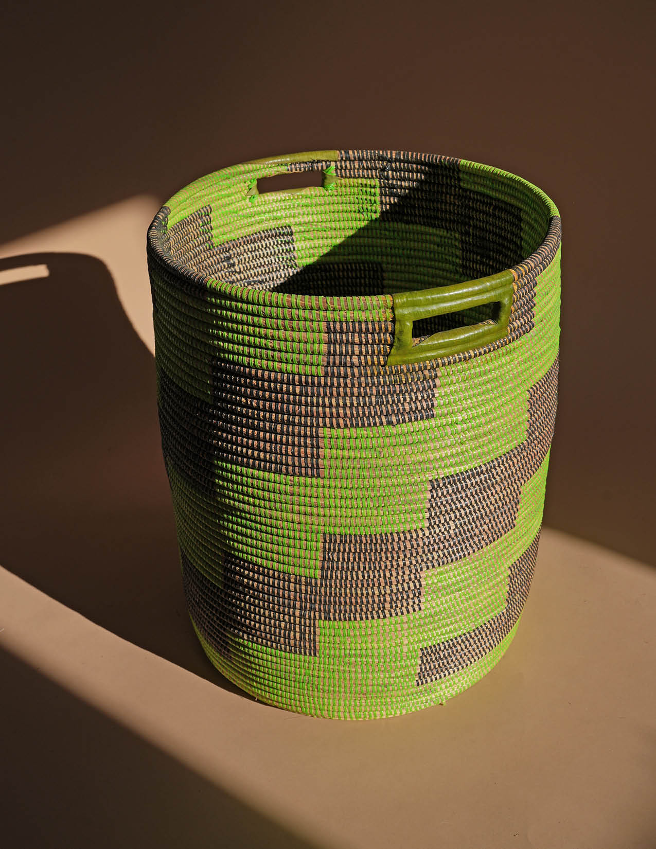 Sandy Woven + Leather Laundry Basket
