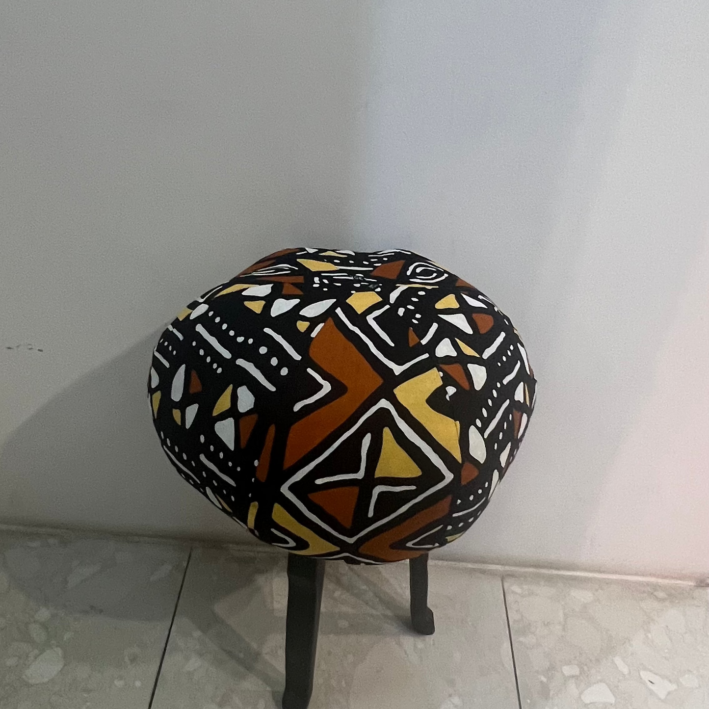 Large Round Patterned Pillow - Brown/Tan