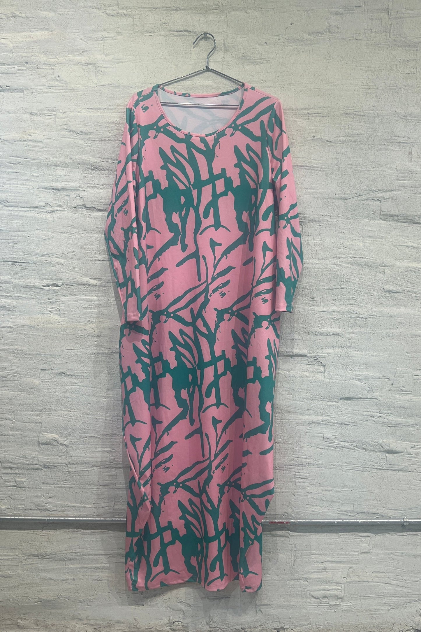 Pink and green long sleeve dress - Vintage/Used
