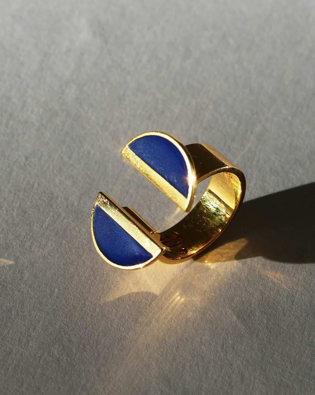 24K Gold Vermeil Split Top Crescent Lapis Enamel Ring - Diasporan Voyage