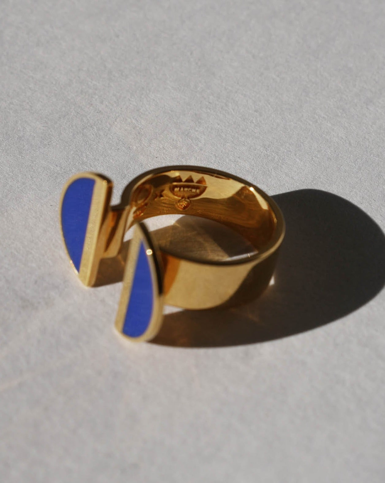 24K Gold Vermeil Split Top Crescent Lapis Enamel Ring - Diasporan Voyage