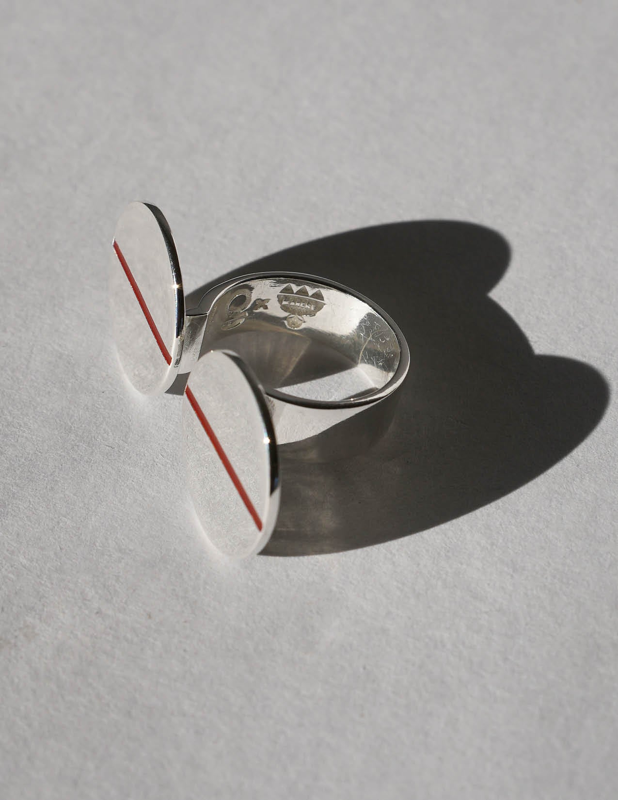 Silver Split Top Carnelian Enamel Seam Disc Ring Diasporan Voyage