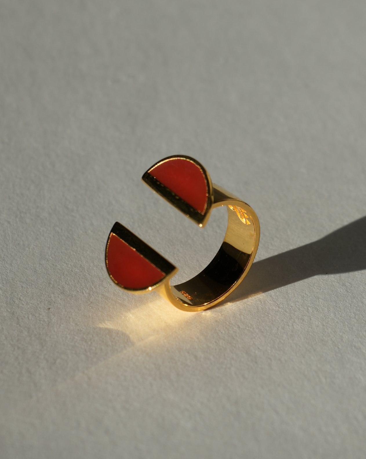 24K Gold Vermeil Split Top Crescent Carnelian Enamel Ring - Diasporan Voyage