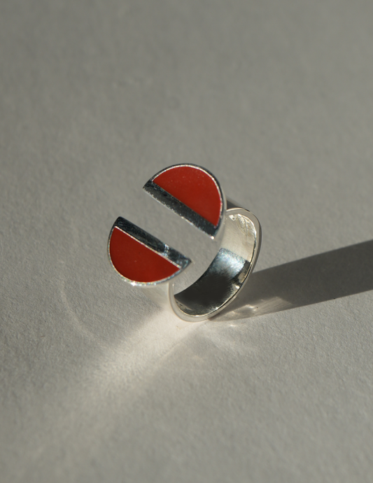 Sterling Silver Split Top Crescent Carnelian Enamel Ring -  Diasporan Voyage