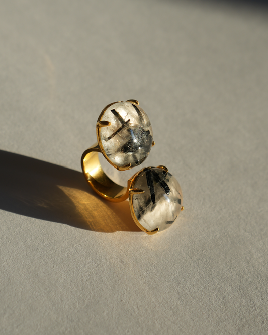Tourmalated 24K Split Top Disc Ring - Diasporan Voyage