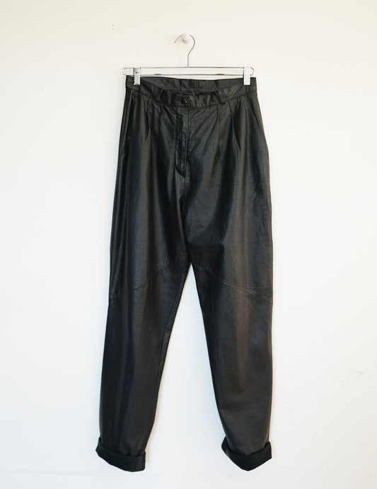 Vintage S Black Leather Trousers