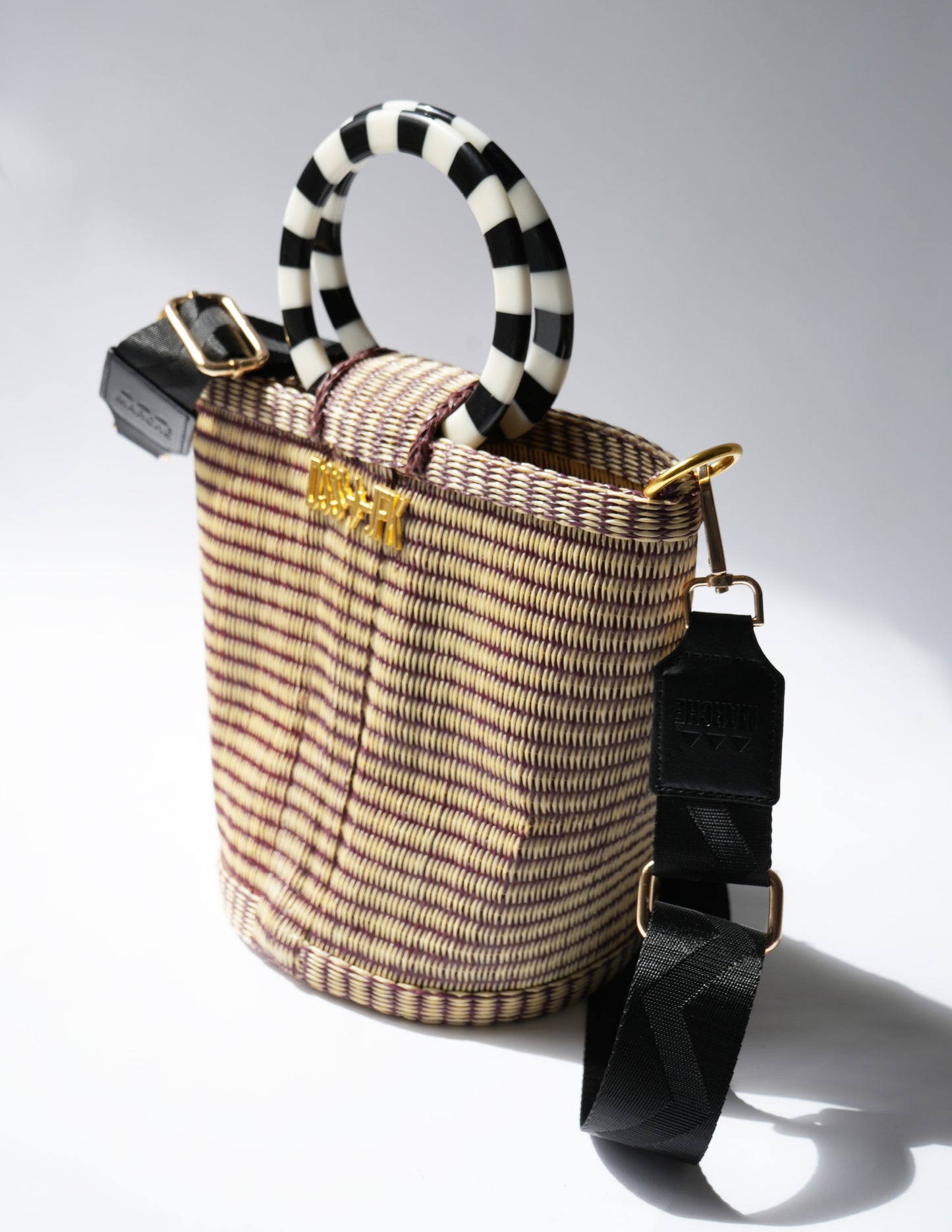 The Village Bucket Bag - Brown and White