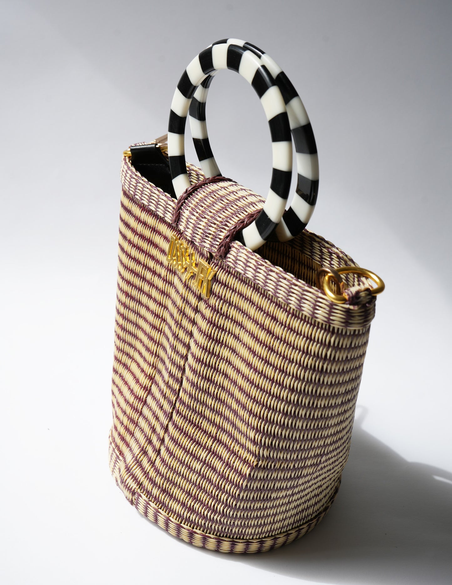 The Village Bucket Bag - Brown and White