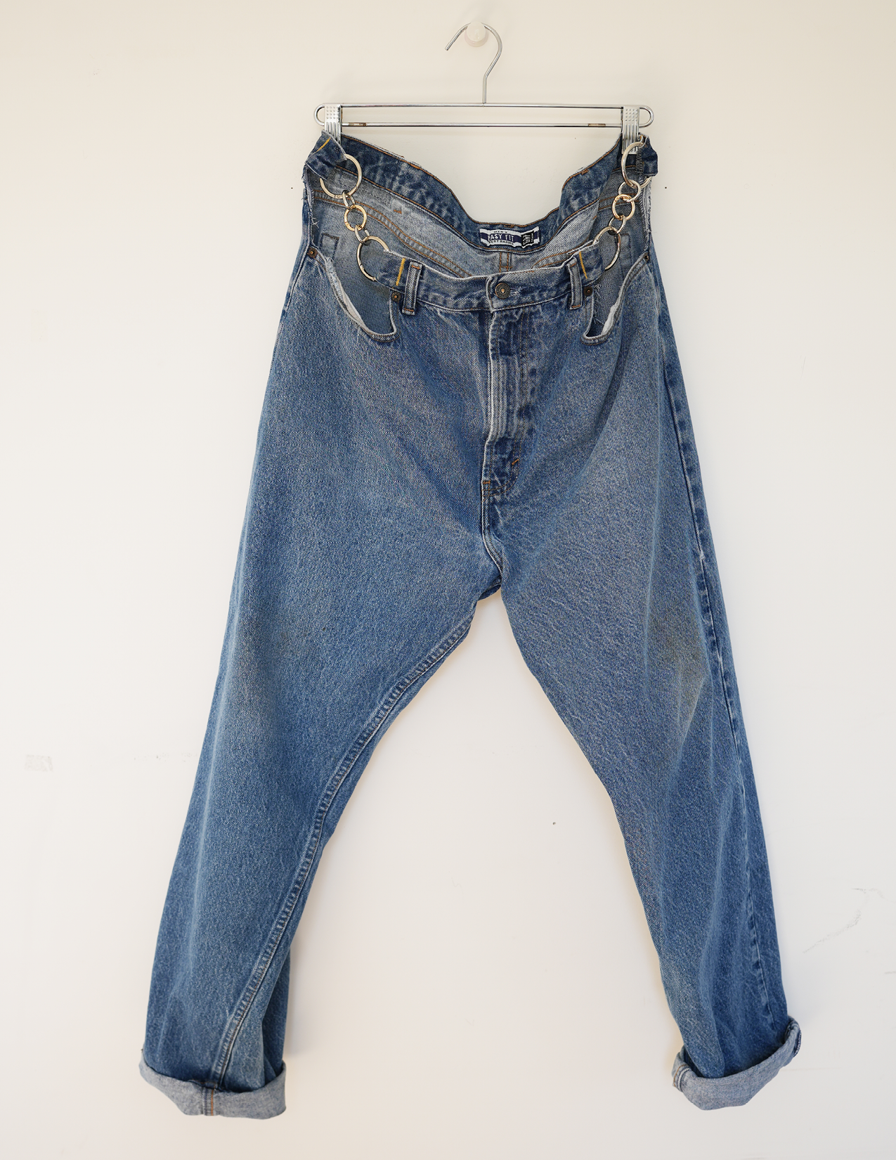38w Blue Denim/ Silver/Gold O-Ring Hoochie Daddie Jeans