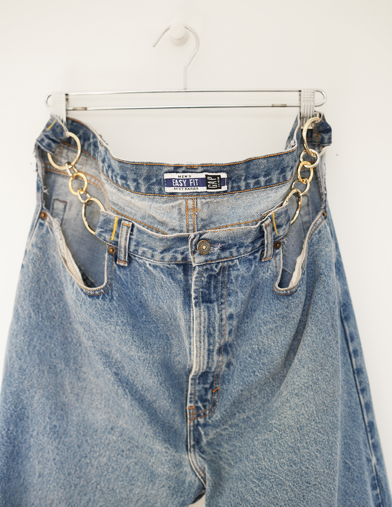 38w Blue Denim/ Silver/Gold O-Ring Hoochie Daddie Jeans