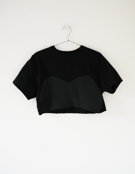 Sweetheart Knit/Woven Black & White Dots Tee