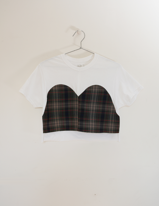 S/M Sweetheart Knit/Woven Checkered Cropped Tee