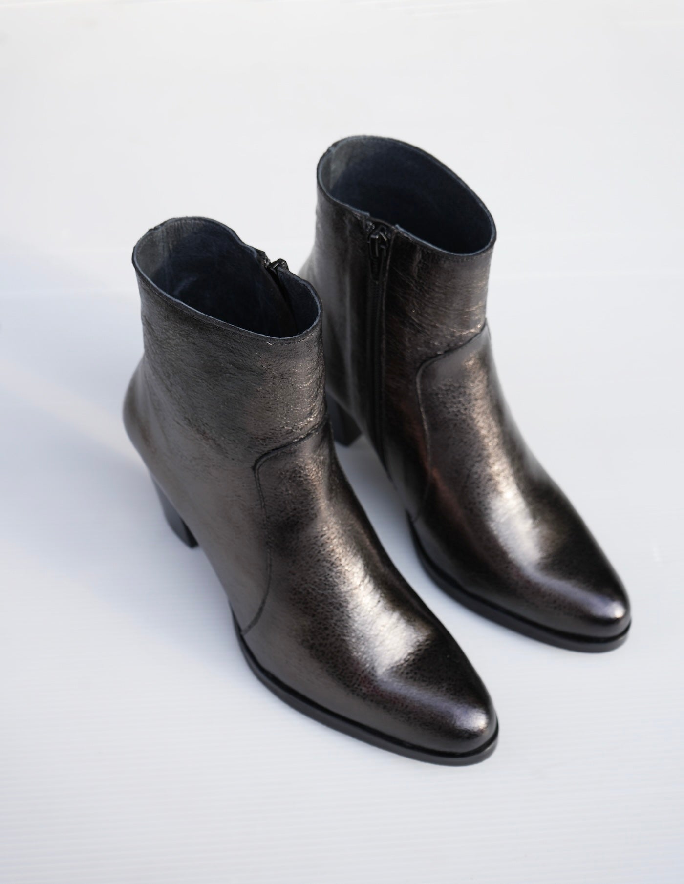 Pewter Leather Ankle Boots