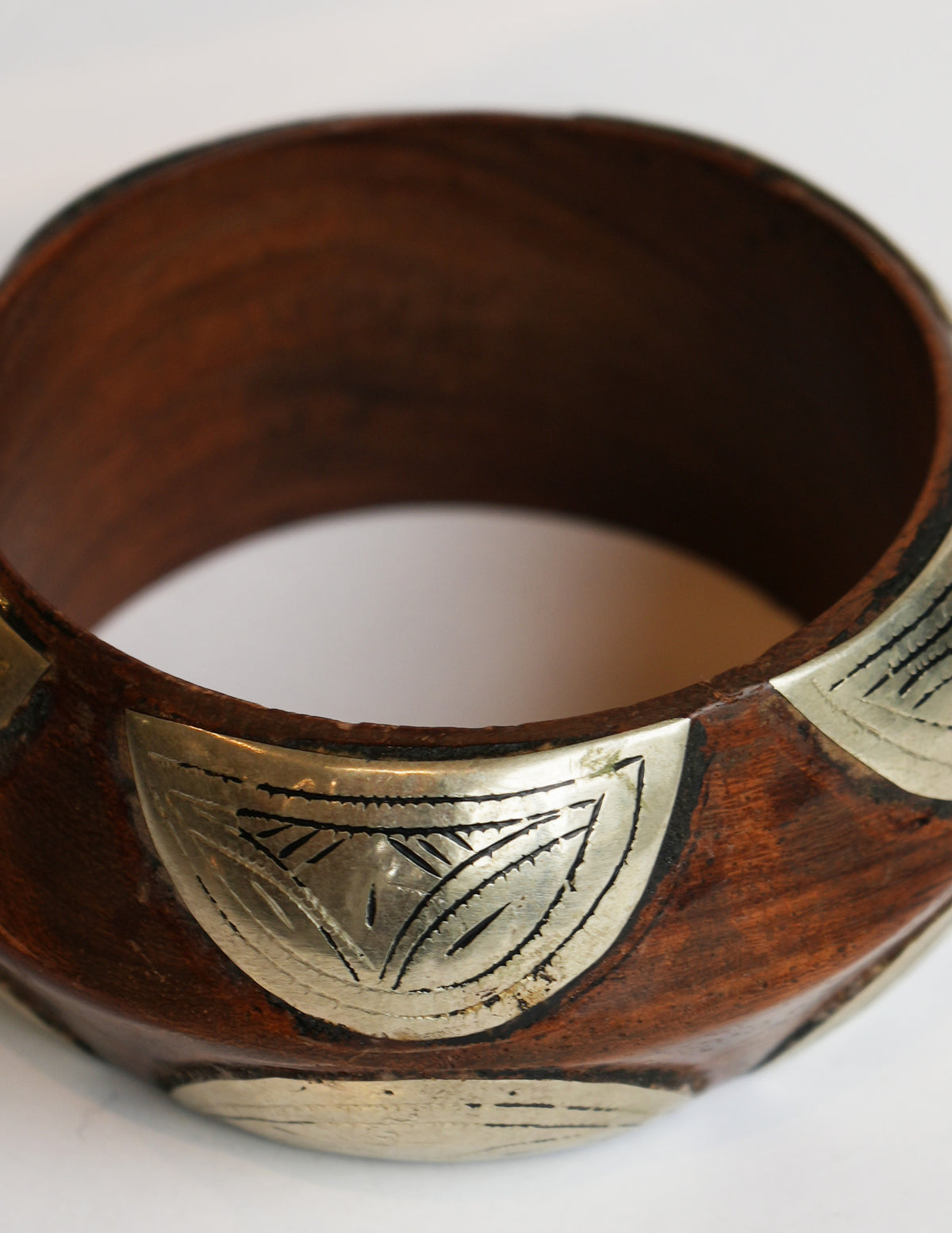 Large Tuareg Silver and Brown Wood Cuff