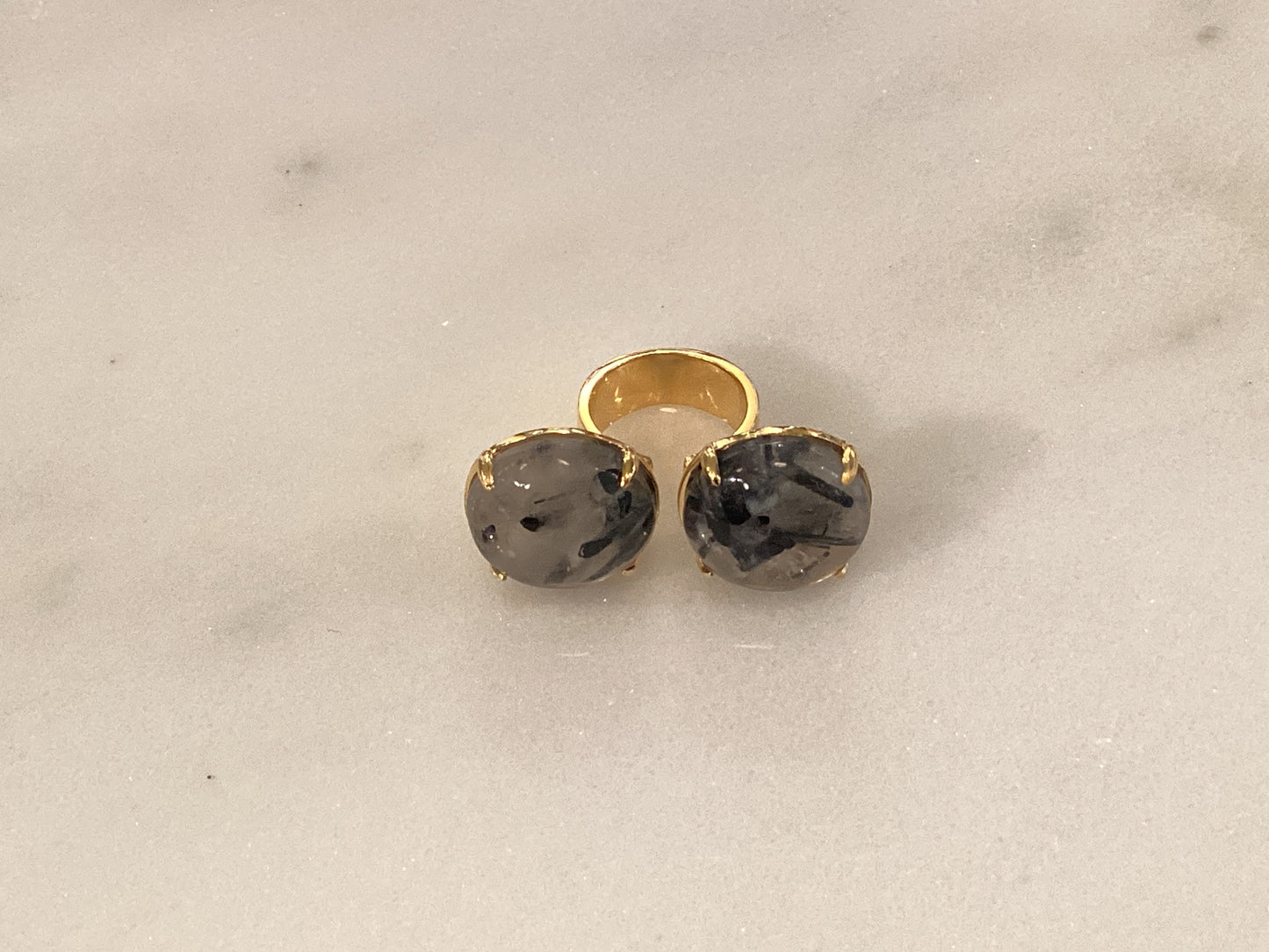 Tourmalated 24K Split Top Disc Ring - Diasporan Voyage