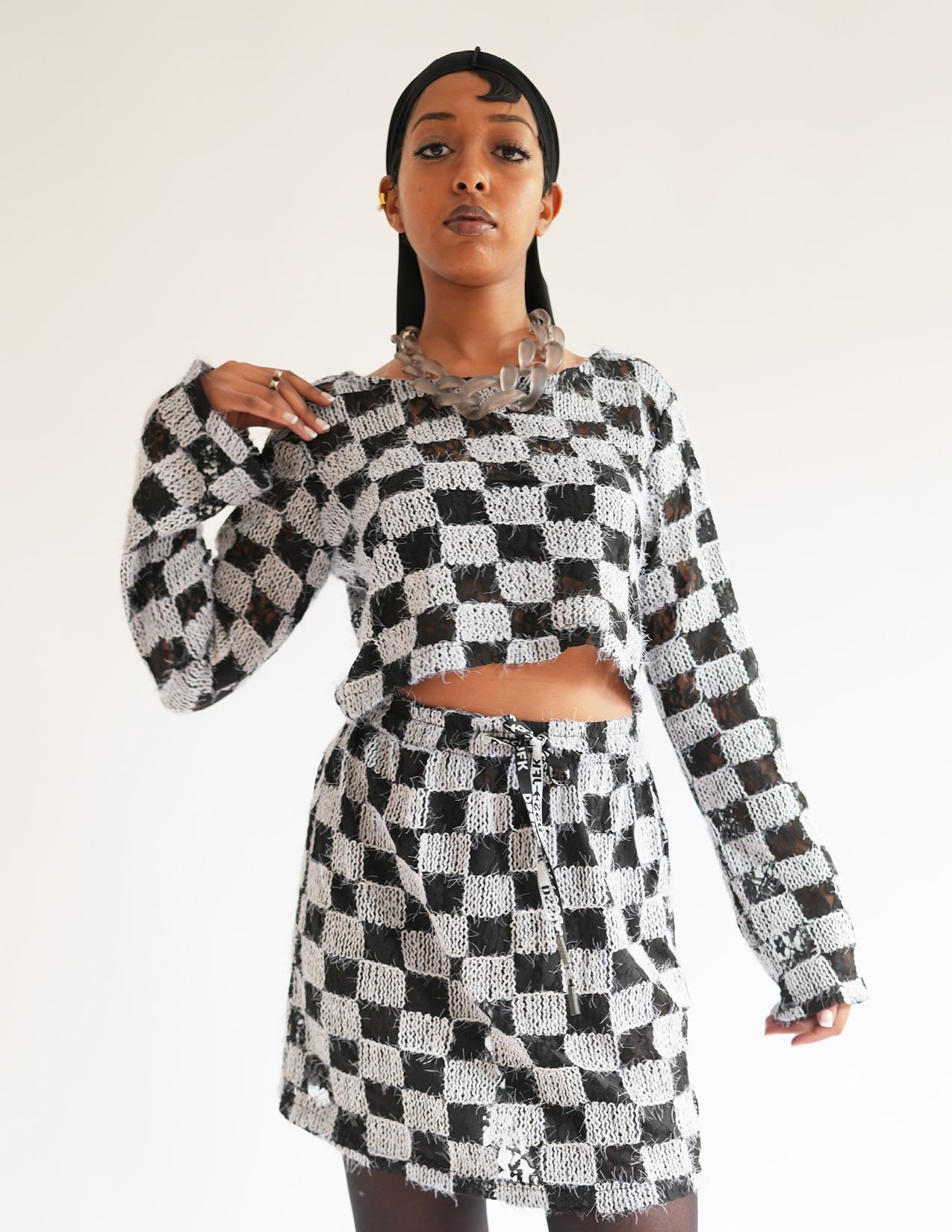 Marché Zing Stretch Checkered Crop Top