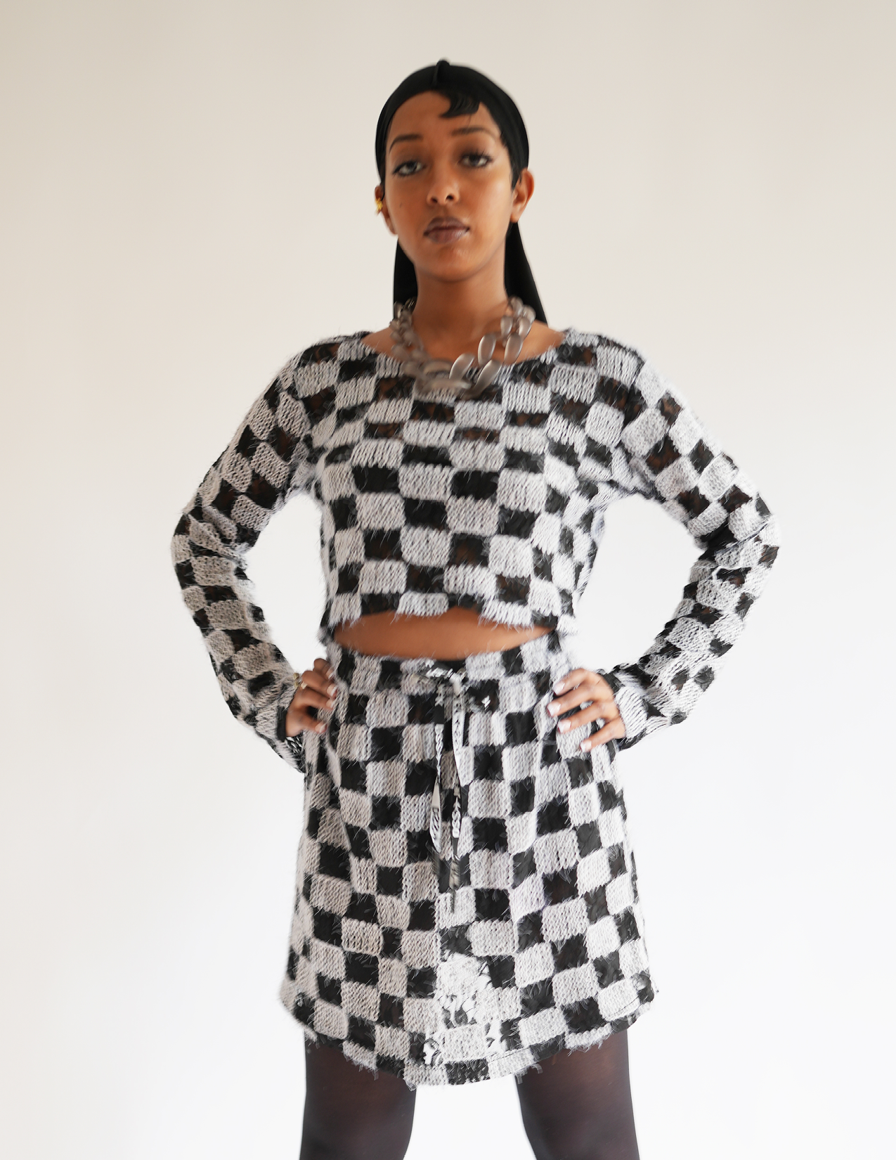Marché Zing Stretch Checkered Mini Skirt