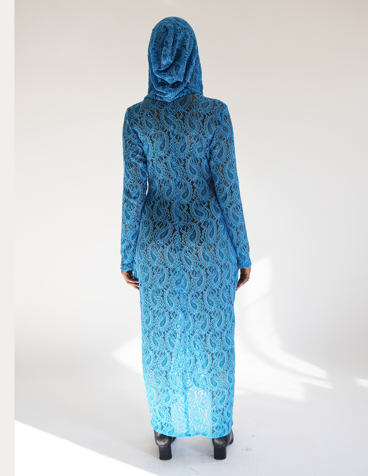 Fola Stretch Blue Lace Hooded Dress