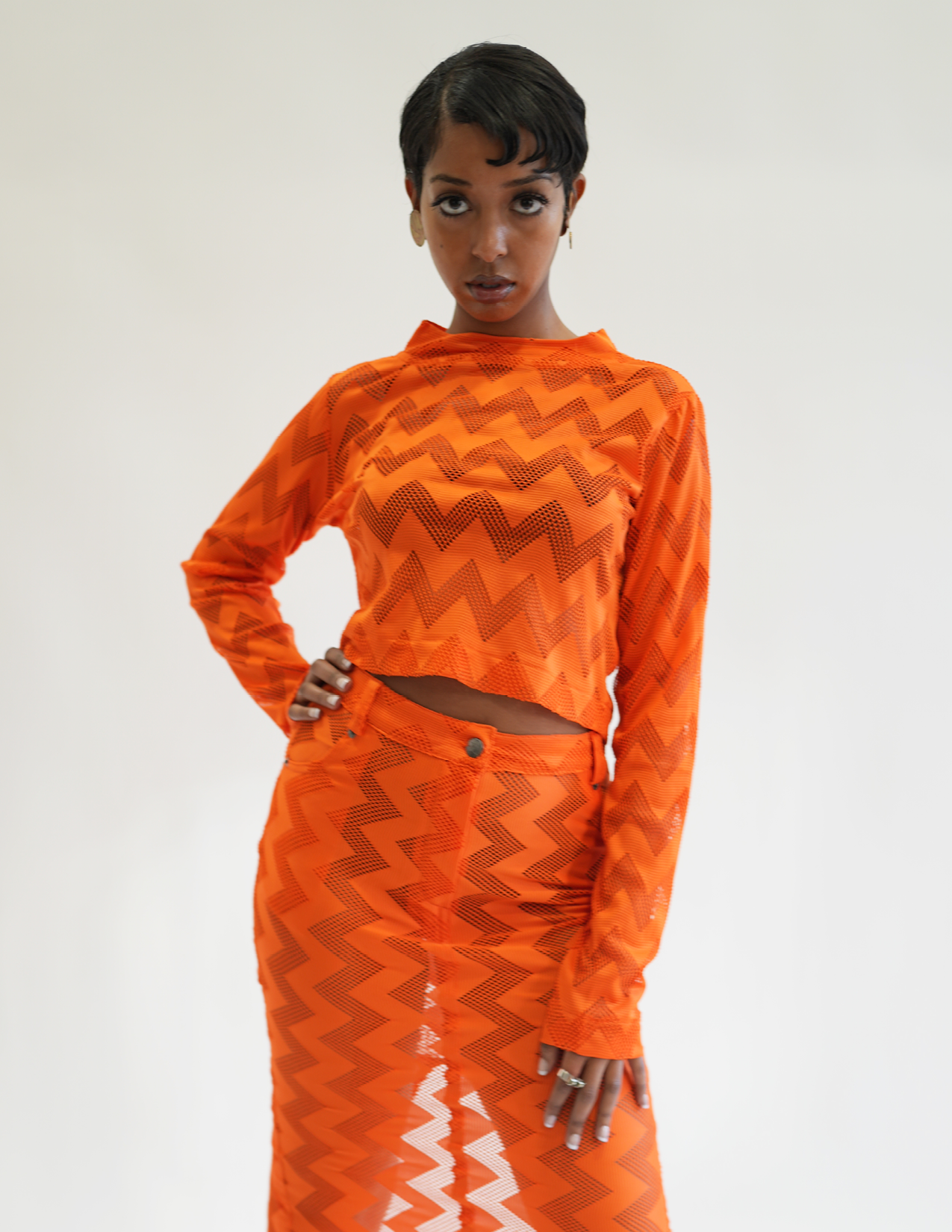 Bedford Netted Chevron Skirt  - Orange