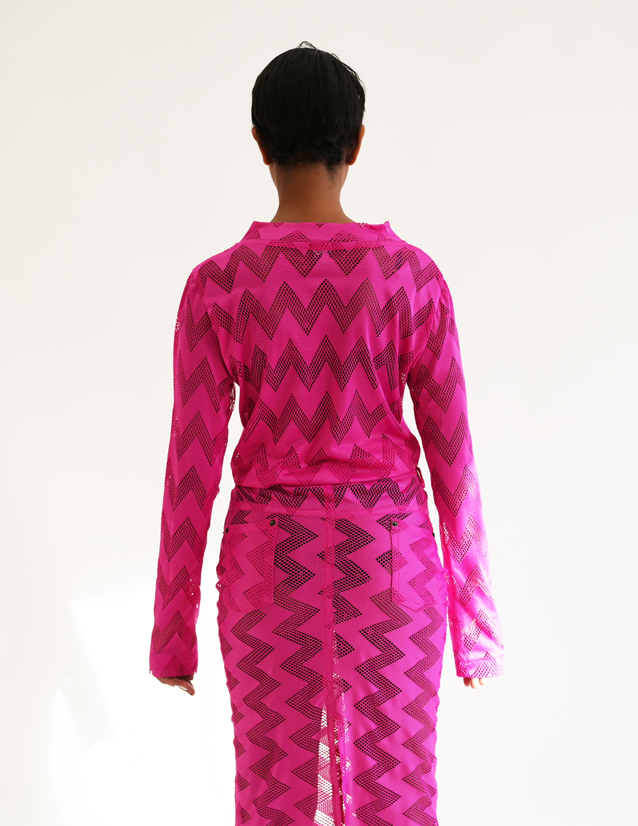 Bedford Netted Chevron Mock Neck Top - Fuchsia