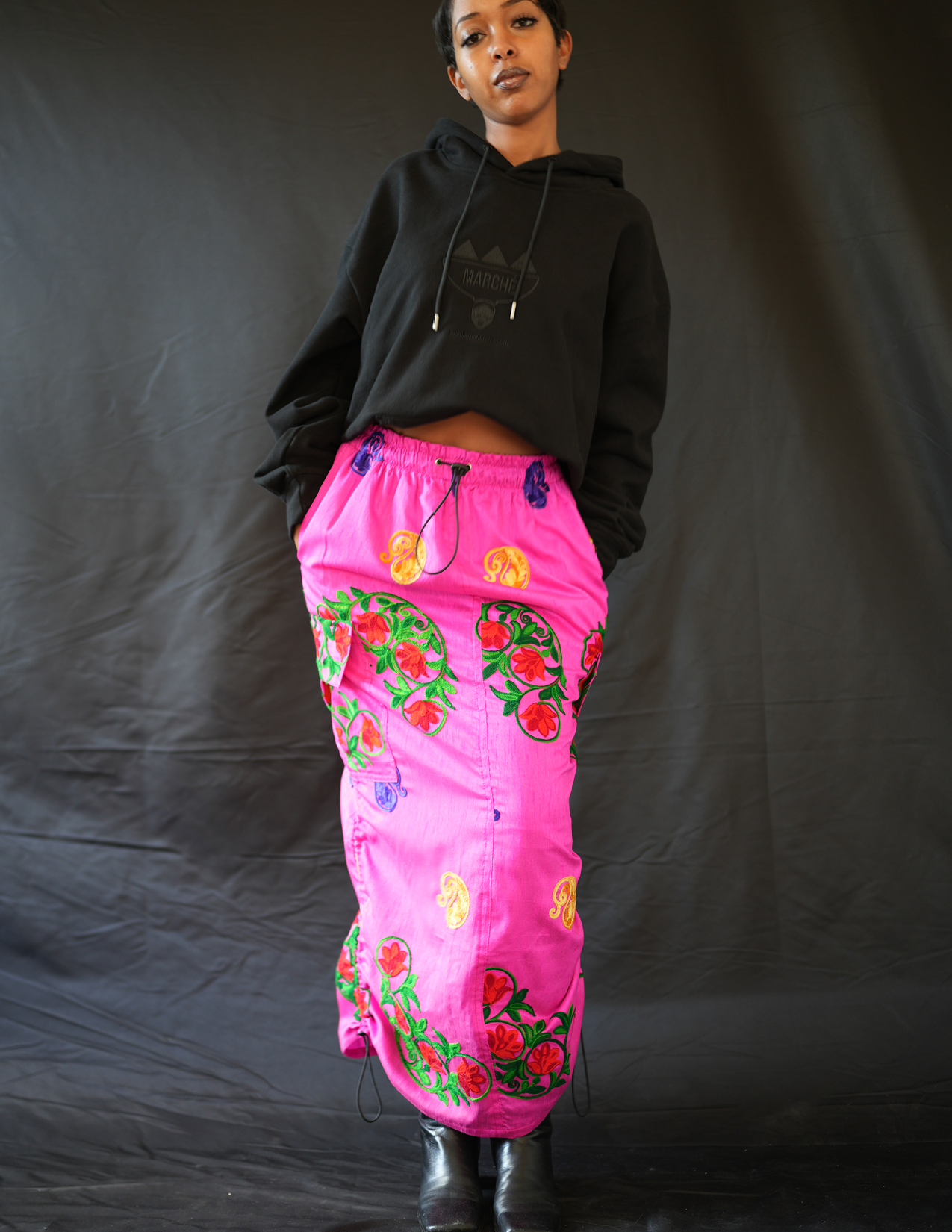 Diagne Floral Embroidered Cargo Skirt