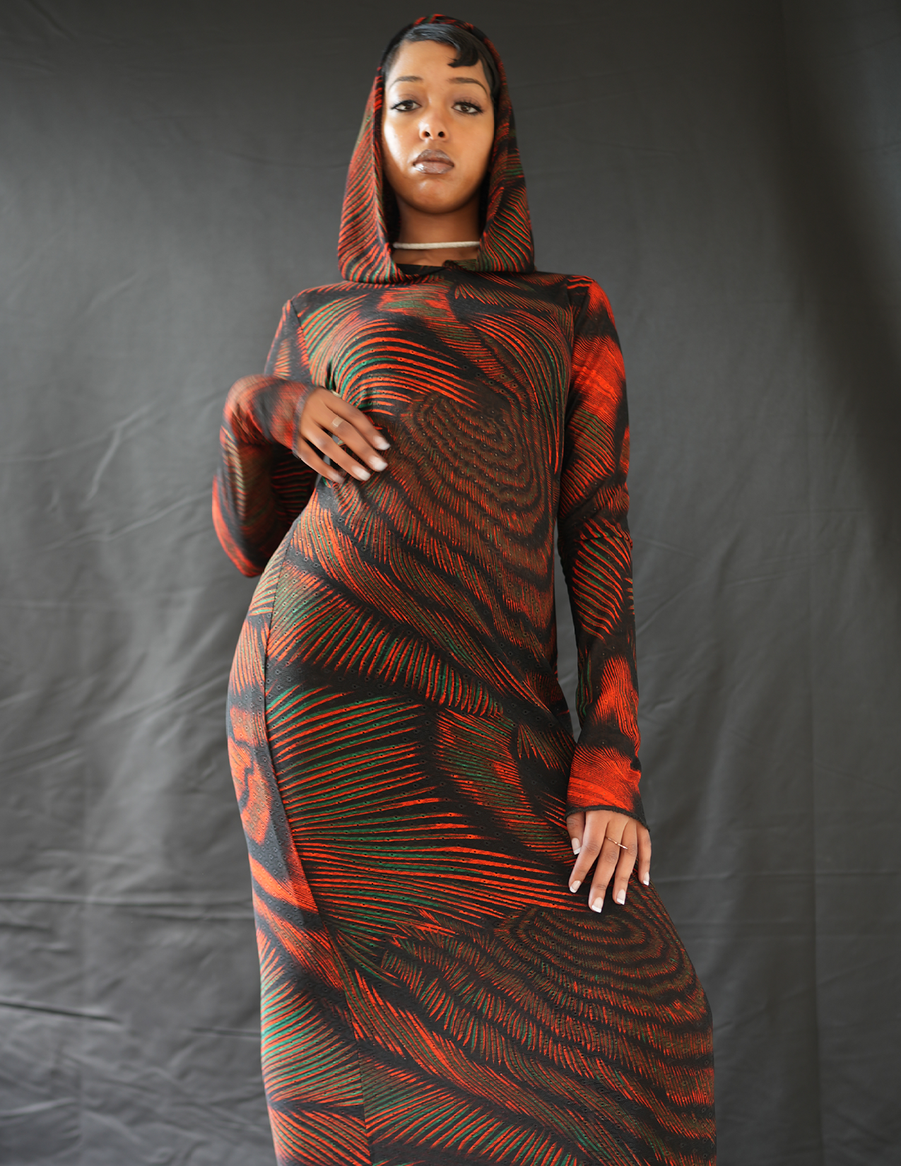 Bébé Stretch Printed Hooded Dress