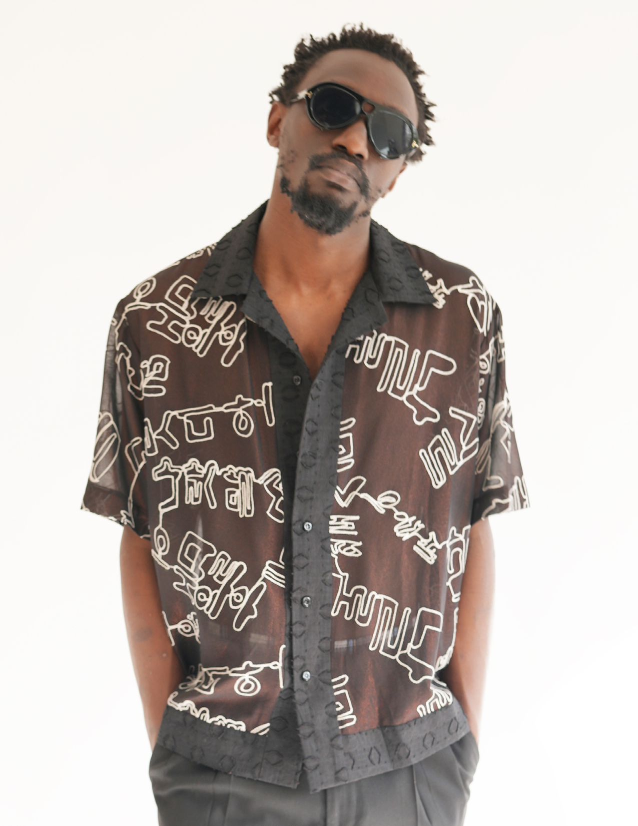 Laye Abstract Sheer Bowling Shirt