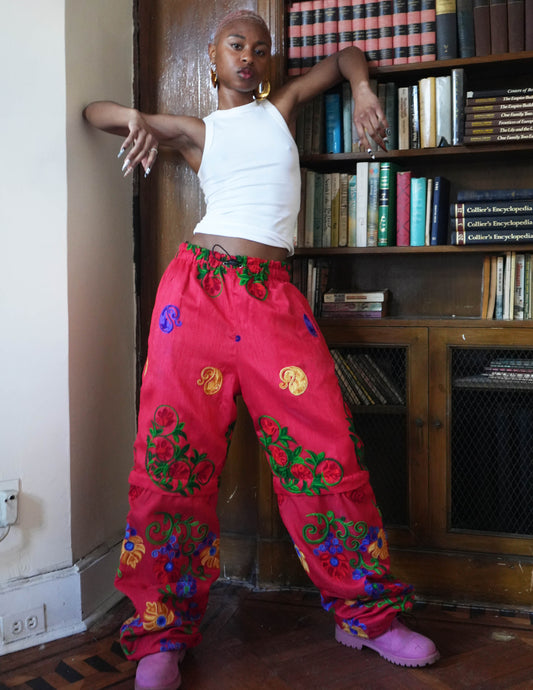 Diagne Zip-off Floral Embroidered Cargo Pants