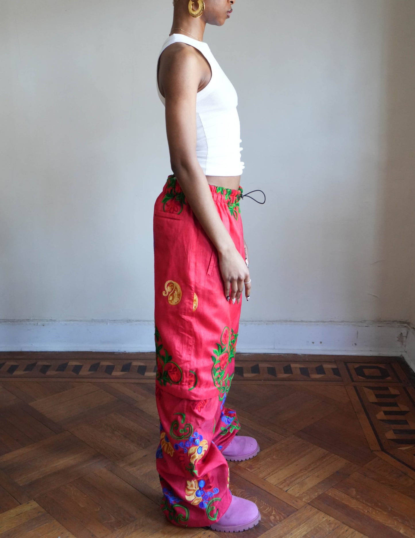 Diagne Zip-off Floral Embroidered Cargo Pants