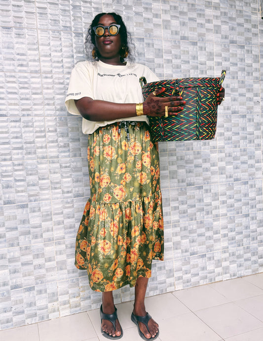 Molé Velour Tiered Skirt - Floral Motif