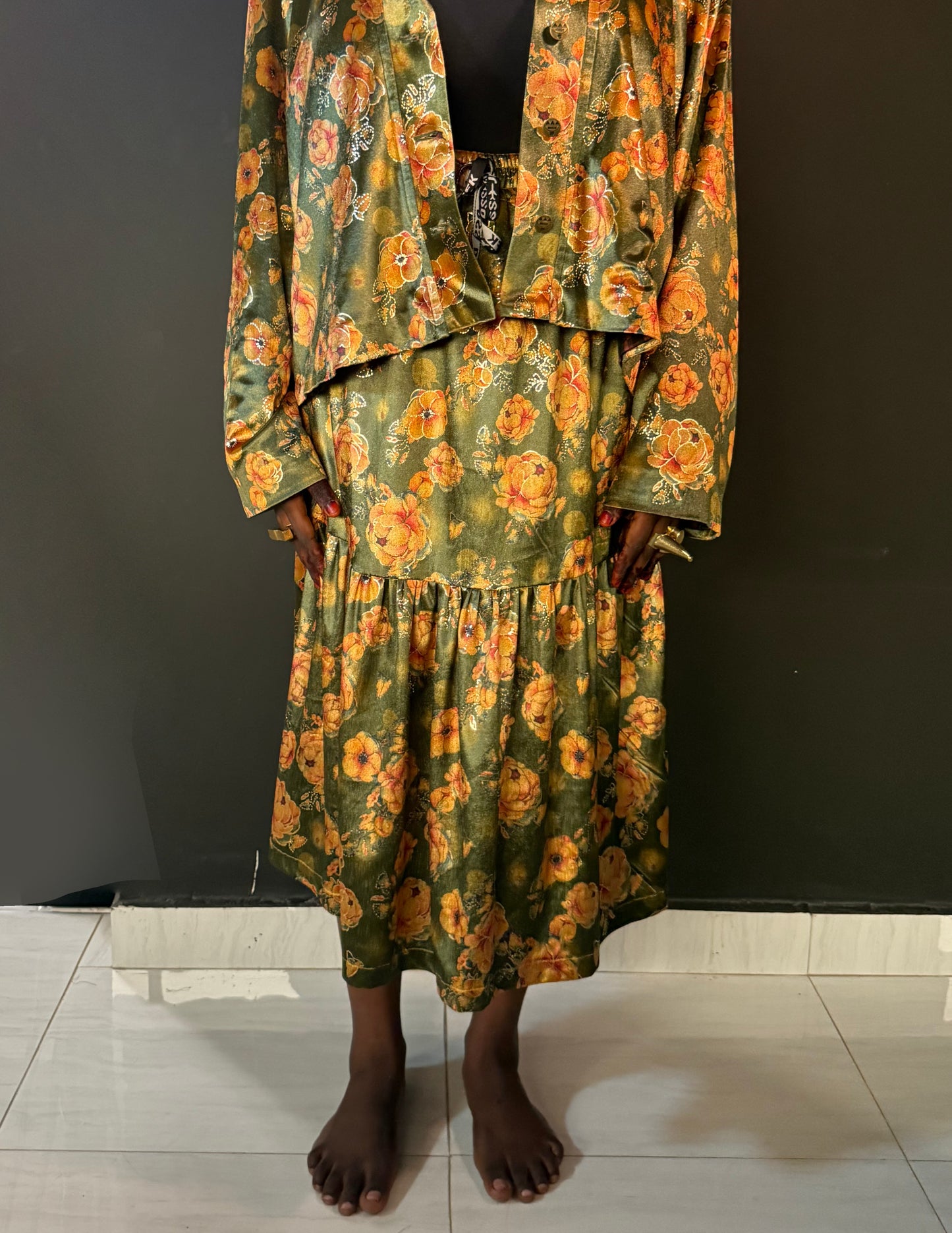 Molé Velour Tiered Skirt - Floral Motif