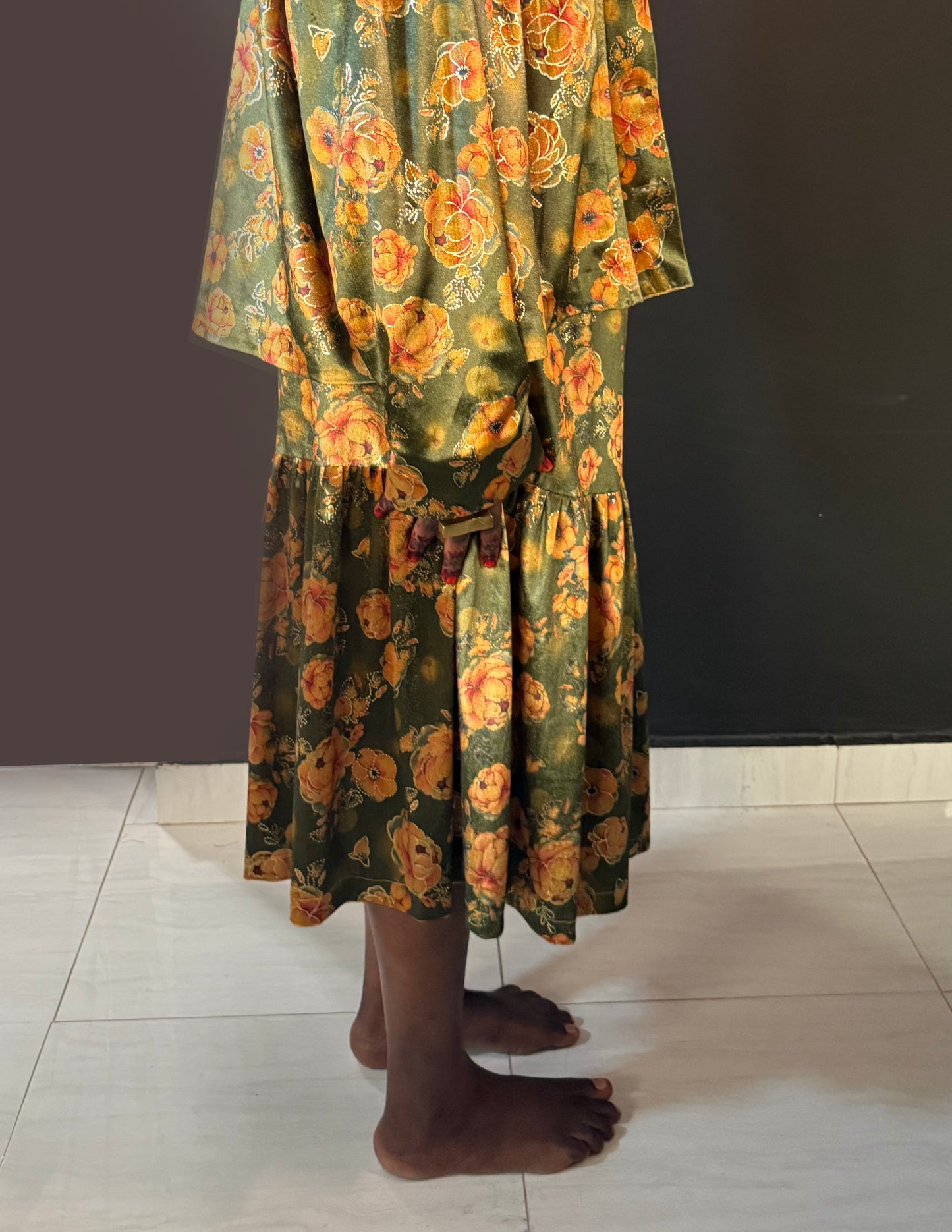 Molé Velour Tiered Skirt - Floral Motif