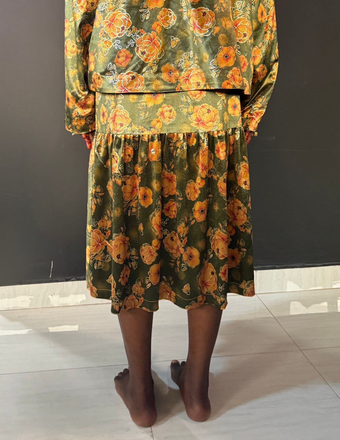 Molé Velour Tiered Skirt - Floral Motif