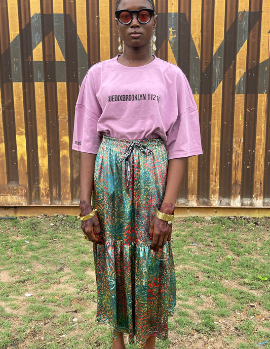 Molé Velour Tiered Skirt - Multi Aqua Motif