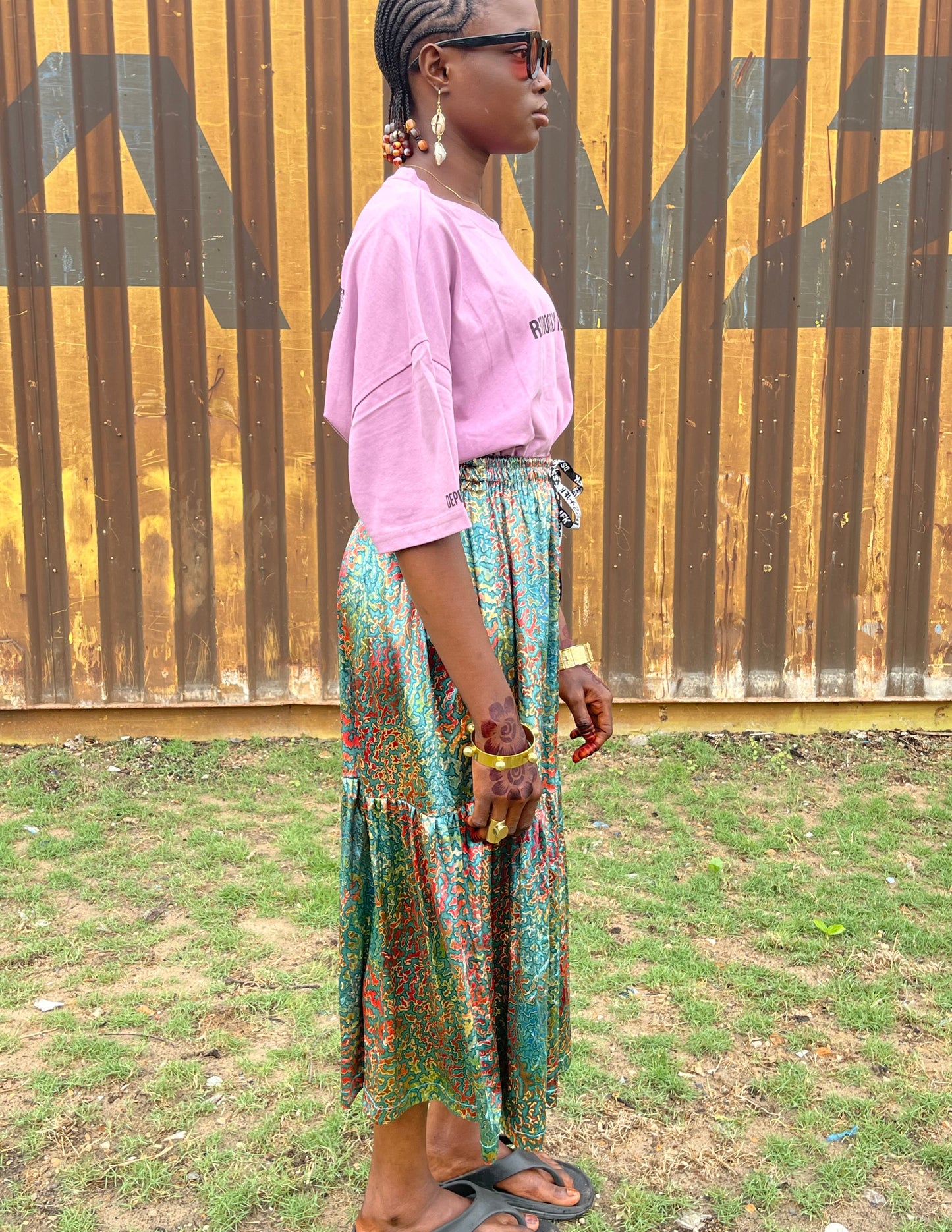 Molé Velour Tiered Skirt - Multi Aqua Motif