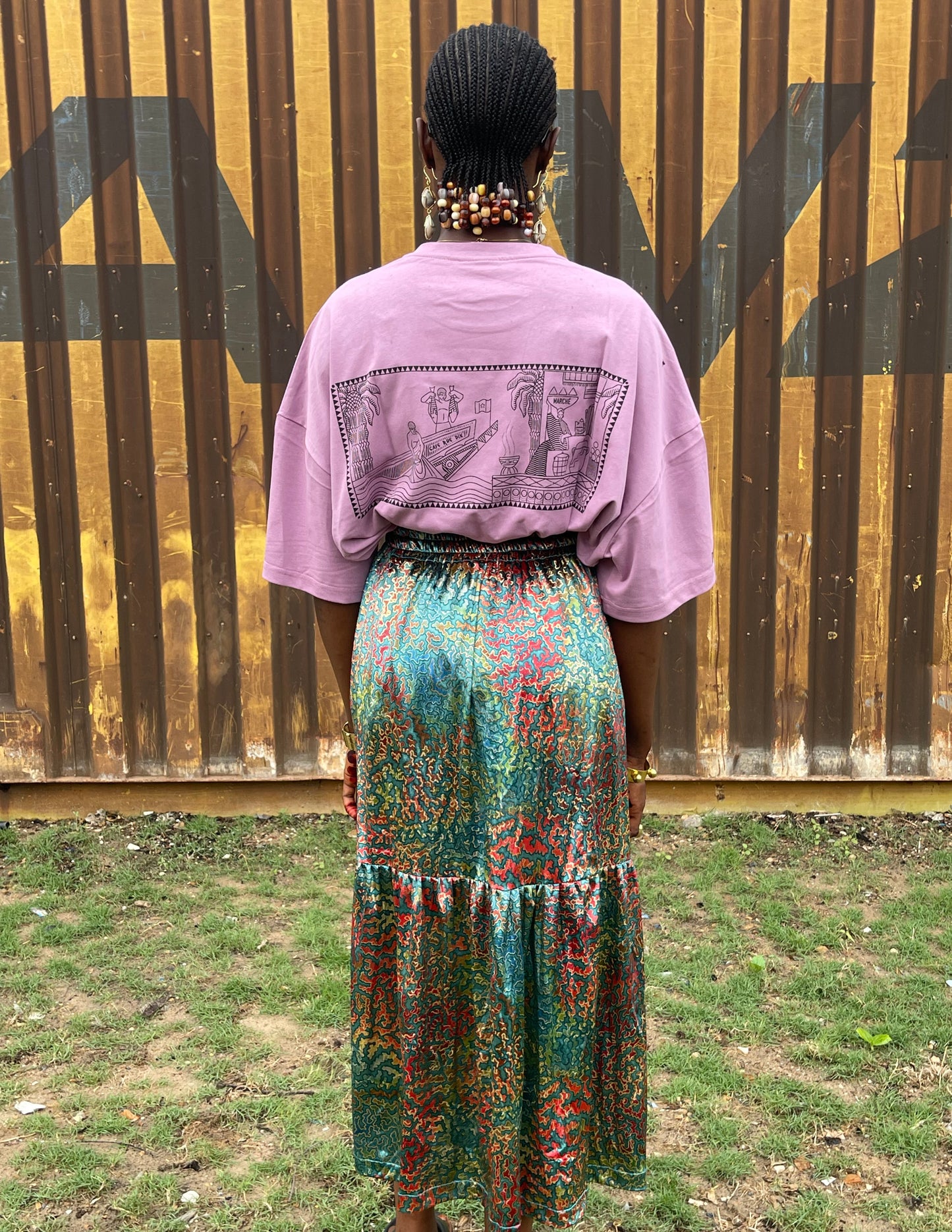 Molé Velour Tiered Skirt - Multi Aqua Motif