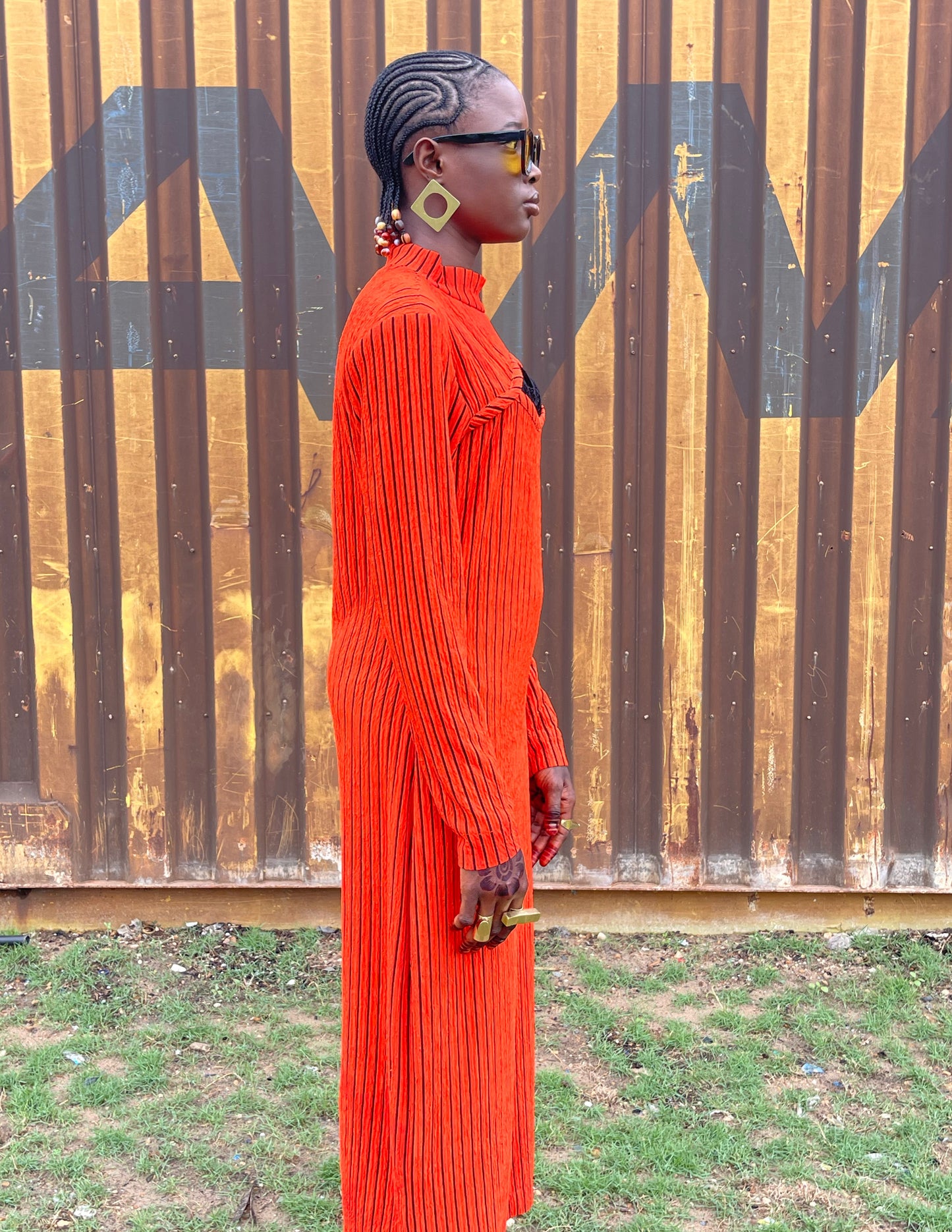 Nyeema Ribbed Stretch Dress - Orange Motif