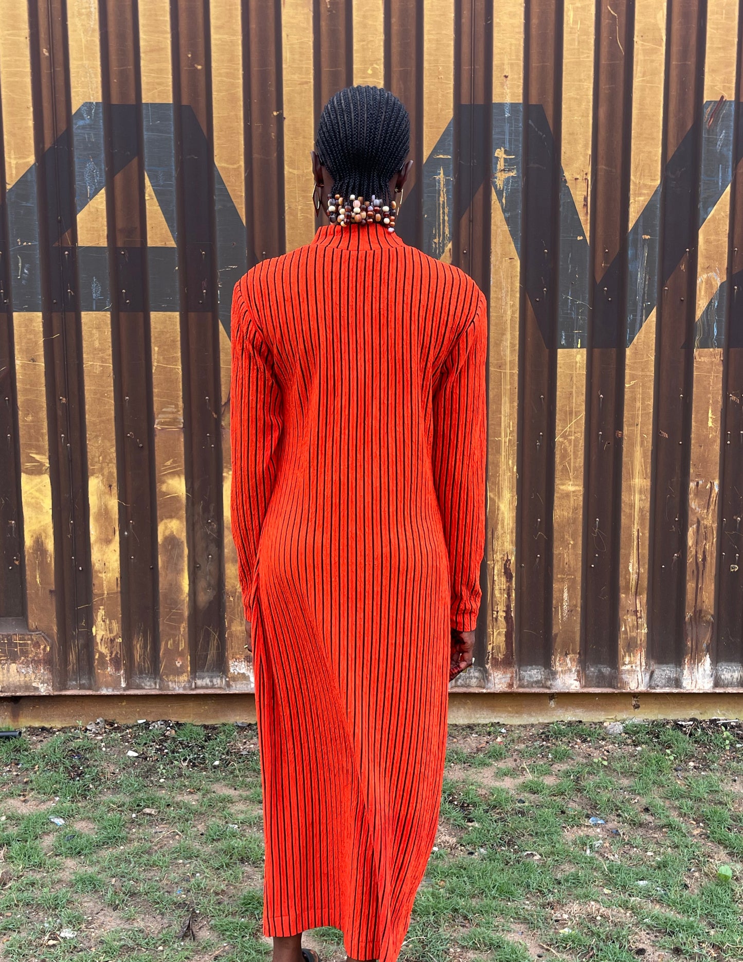 Nyeema Ribbed Stretch Dress - Orange Motif
