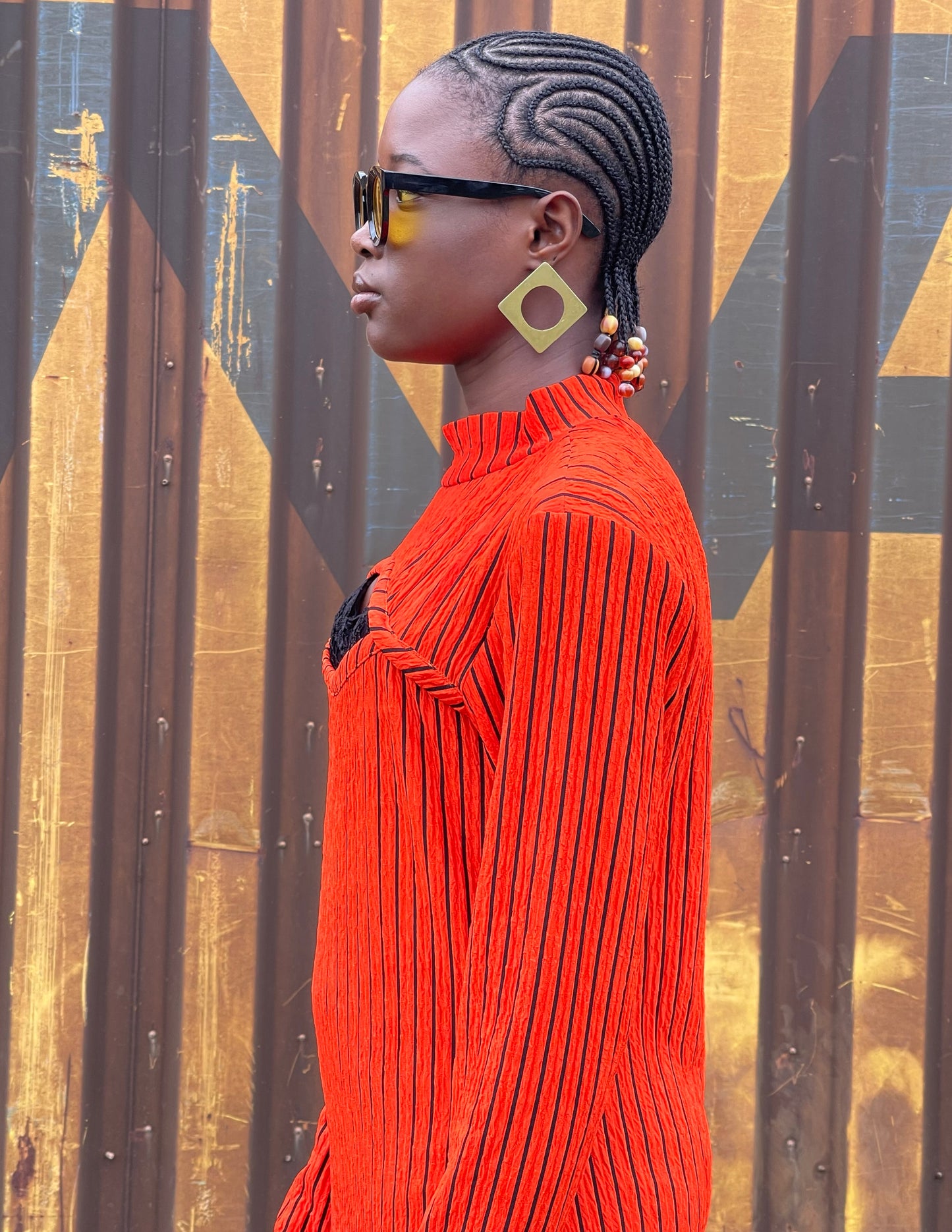 Nyeema Ribbed Stretch Dress - Orange Motif