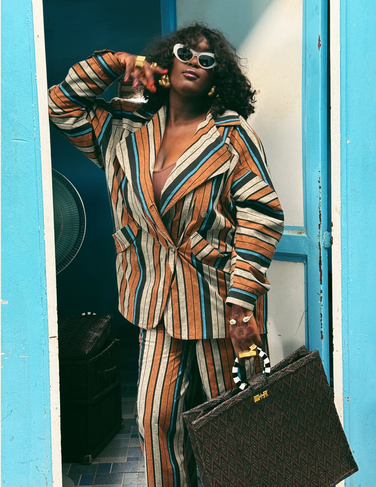 Zee Zee Striped Geo Cut Blazer