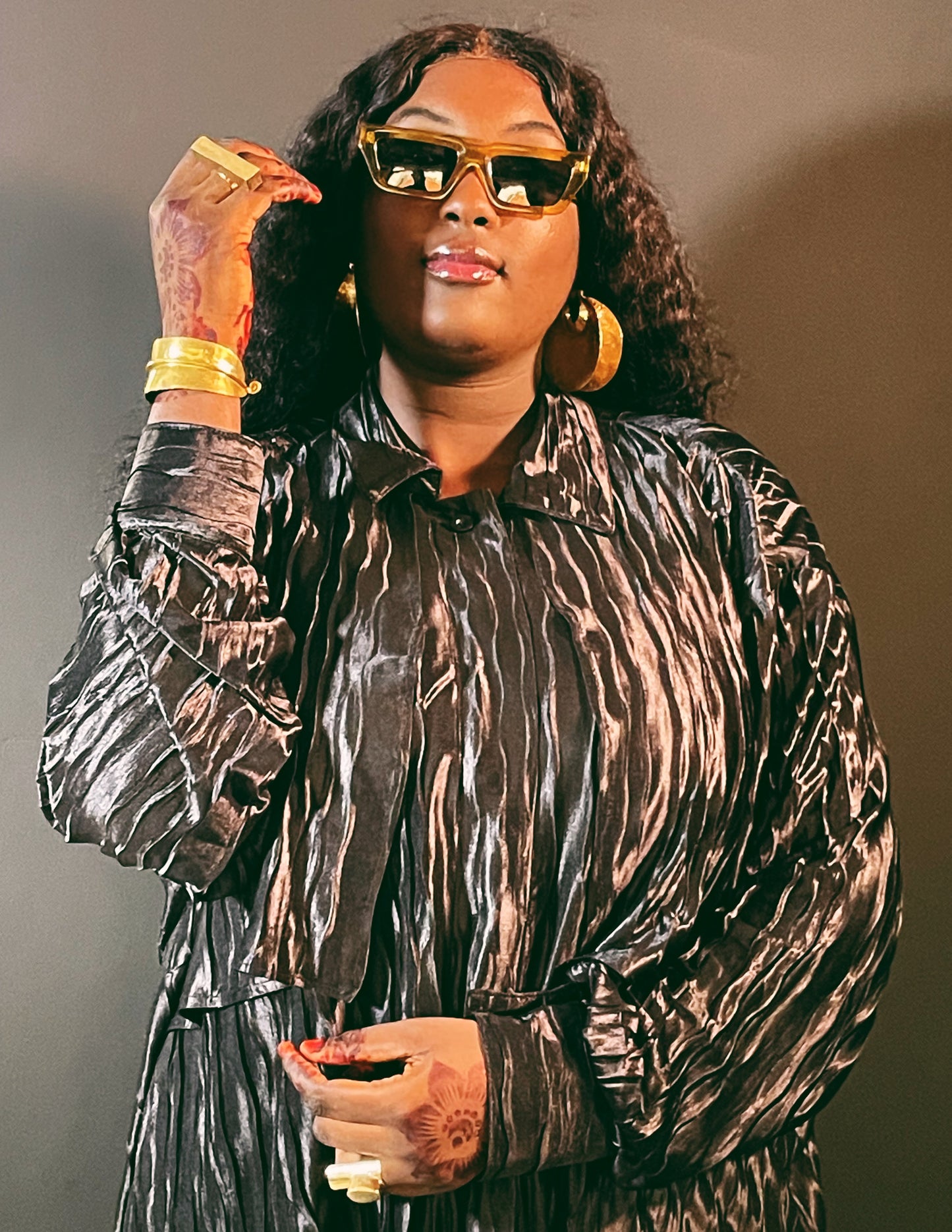 Bijoux Crinkle Satin Shirt Dress