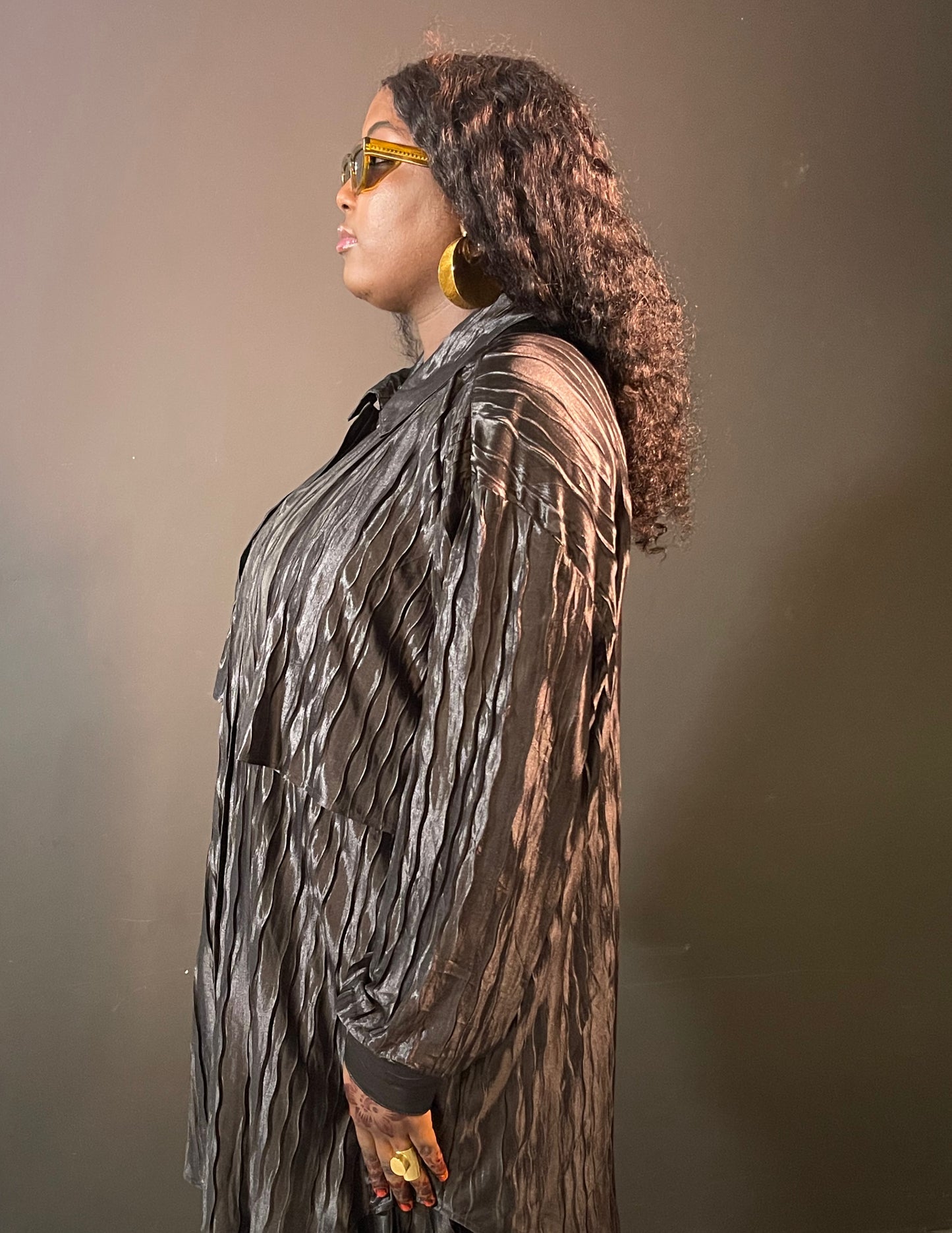 Bijoux Crinkle Satin Shirt Dress