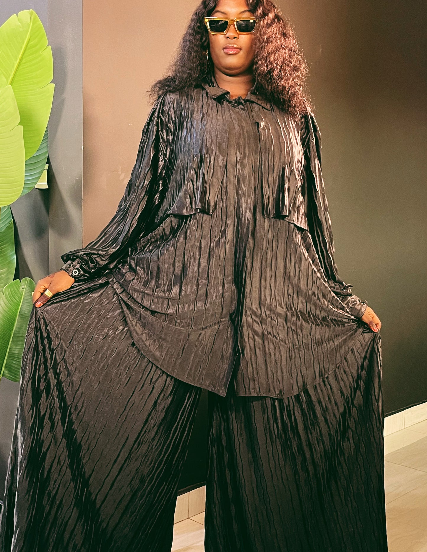 Bijoux Crinkle Satin Wide Leg Pants