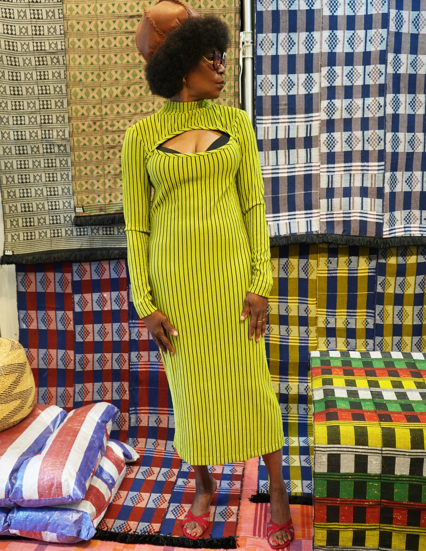 Nyeema Ribbed Stretch Dress - Green Motif
