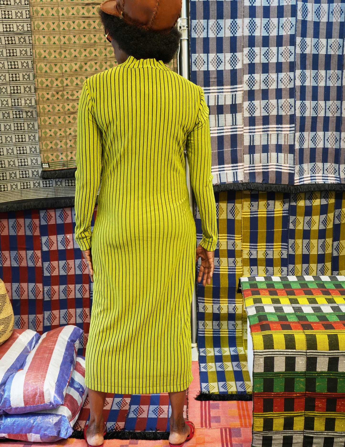 Nyeema Ribbed Stretch Dress - Green Motif